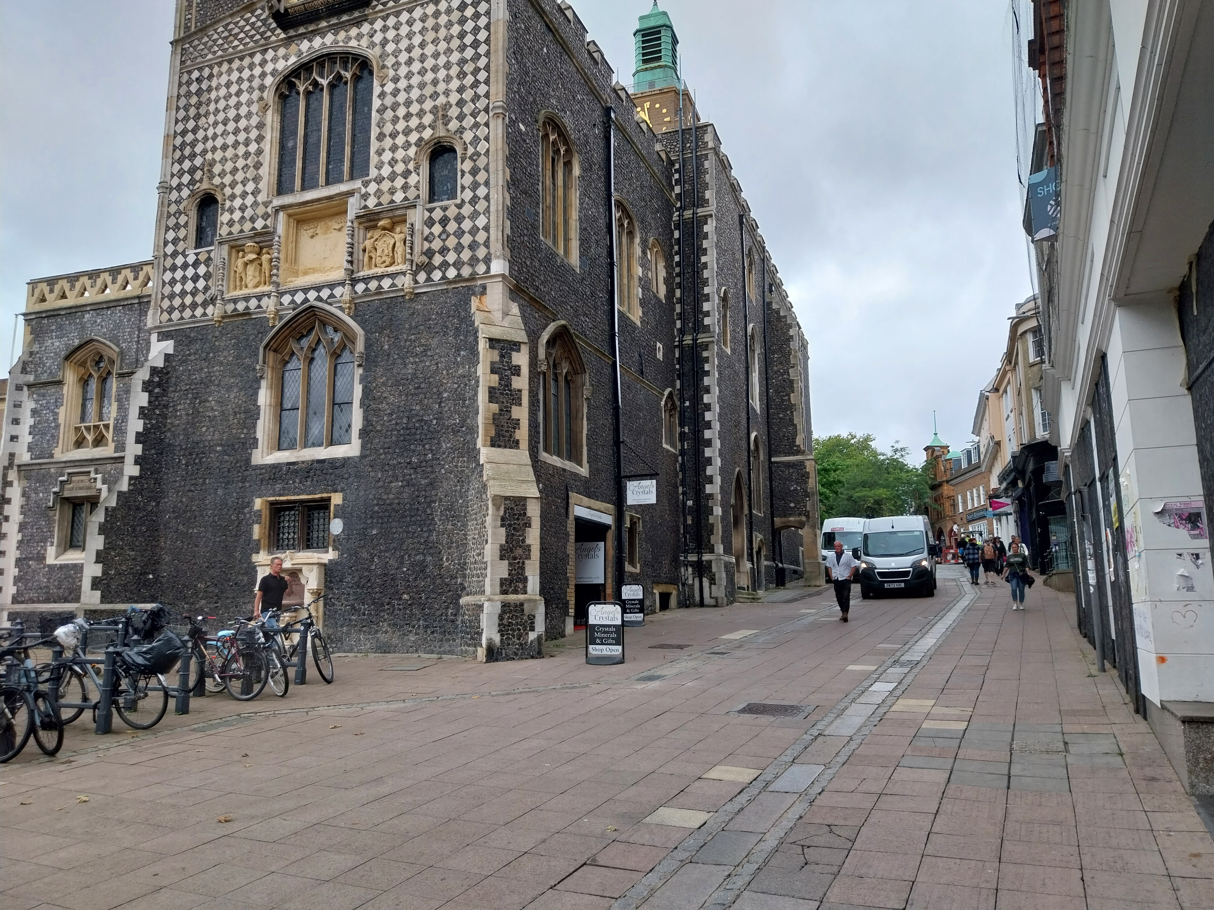 another view of church with bikes and part side street